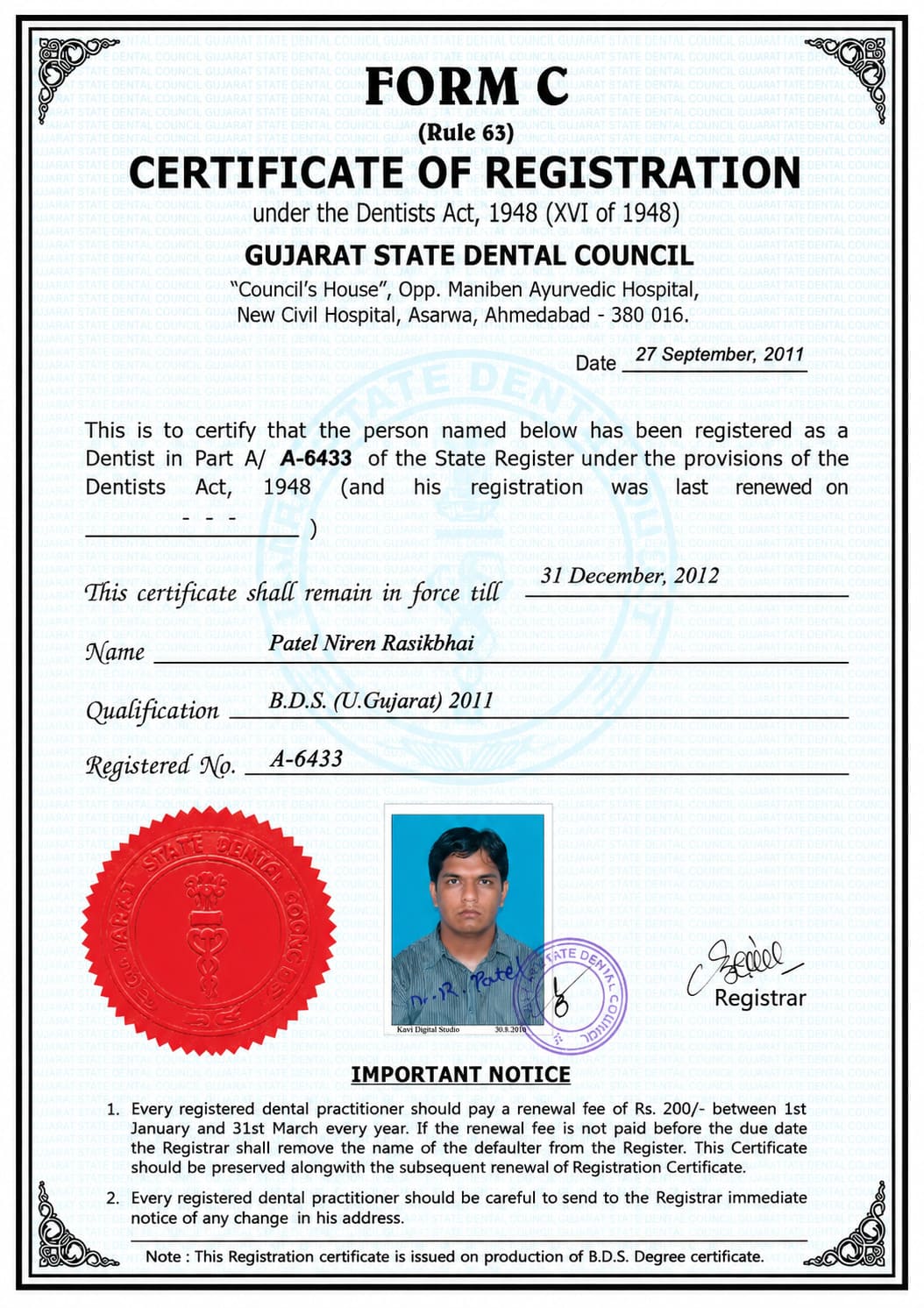 Professional Dental Certificate